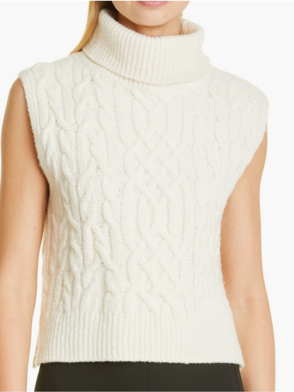 Vince Ivory Cable-Knit Sleeveless Turtleneck